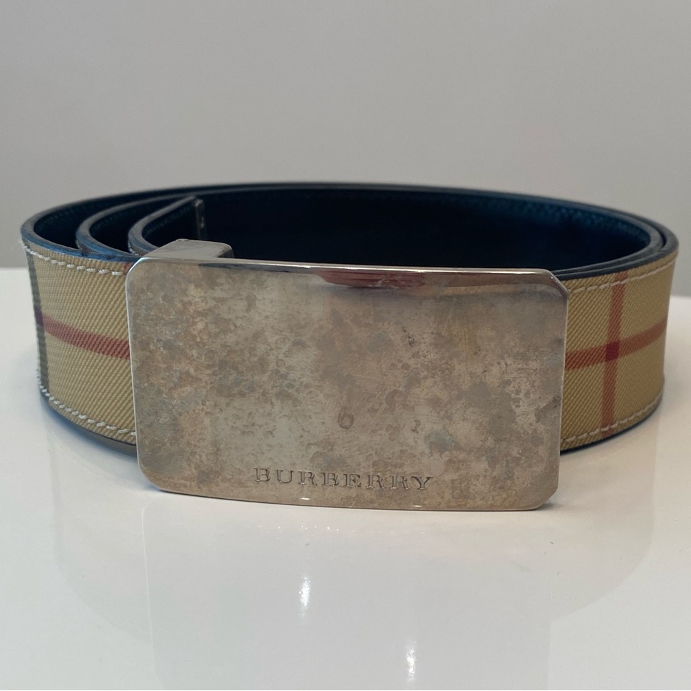 BURBERRY PLAID LEATHER BELT